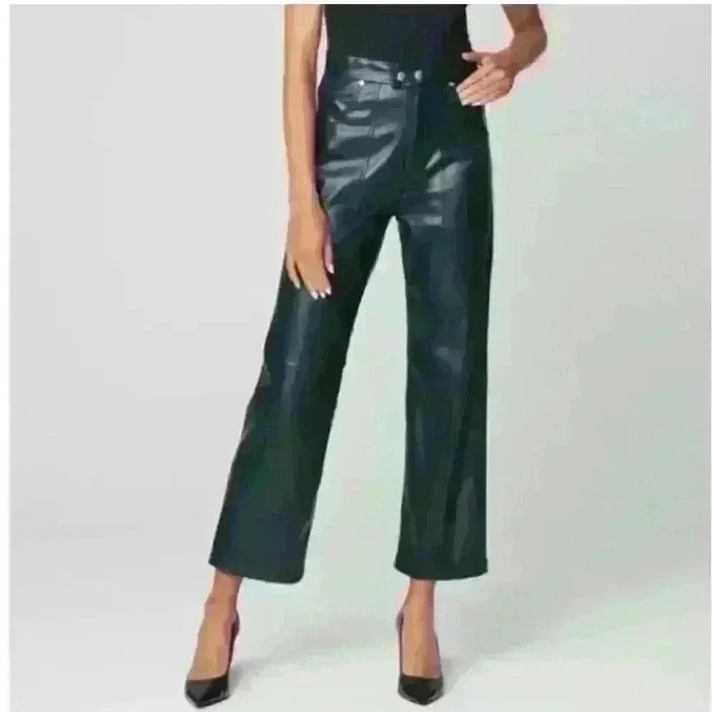 NEW BLANK NYC Vegan Leather Hi Rise Cropped Pant The Baxter In Track Record Pant